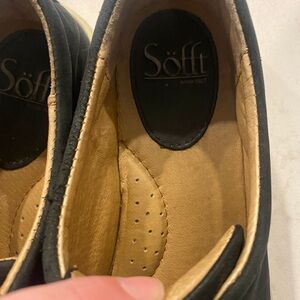 Size 6.5 sofft black suede slip ons